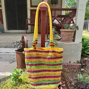 Large Embelllished Cotton & Canvas Sun 'N' Sand Tote